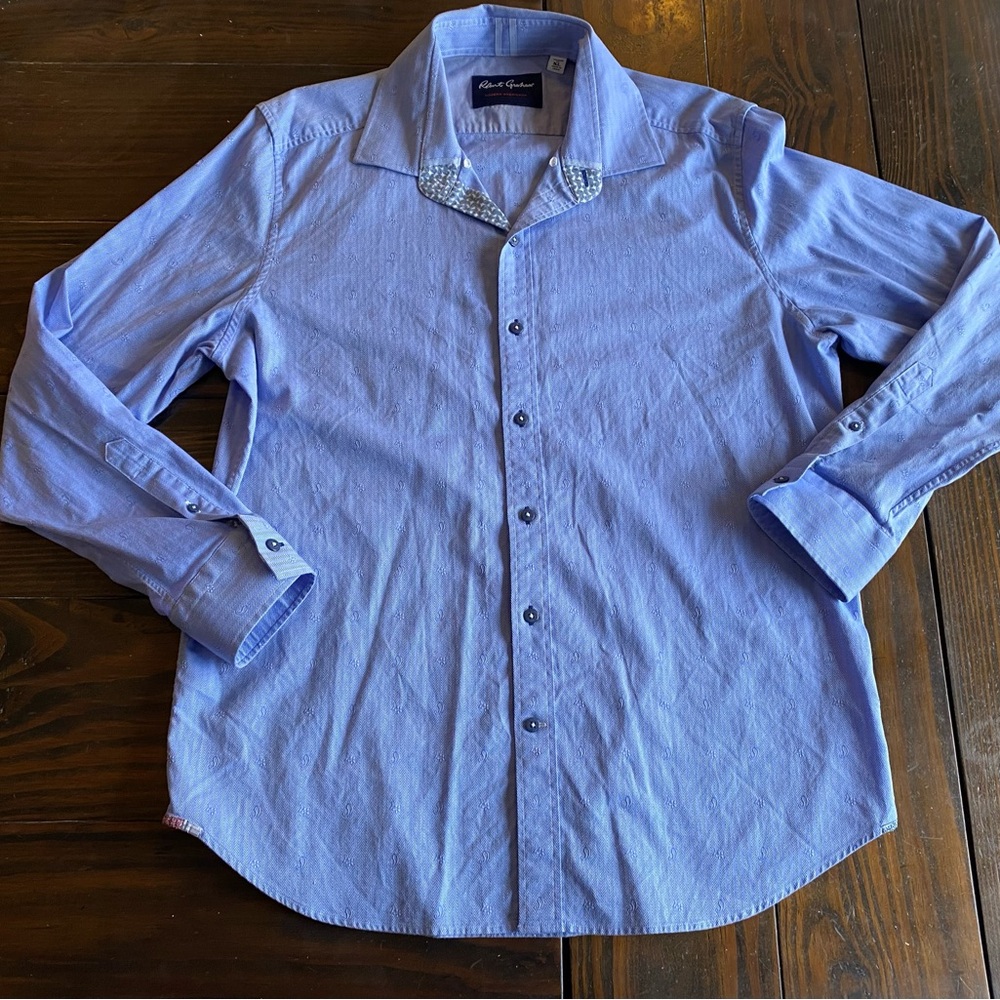 Robert Graham Modern Americans Long Sleeve Button Down Short Blue XL .